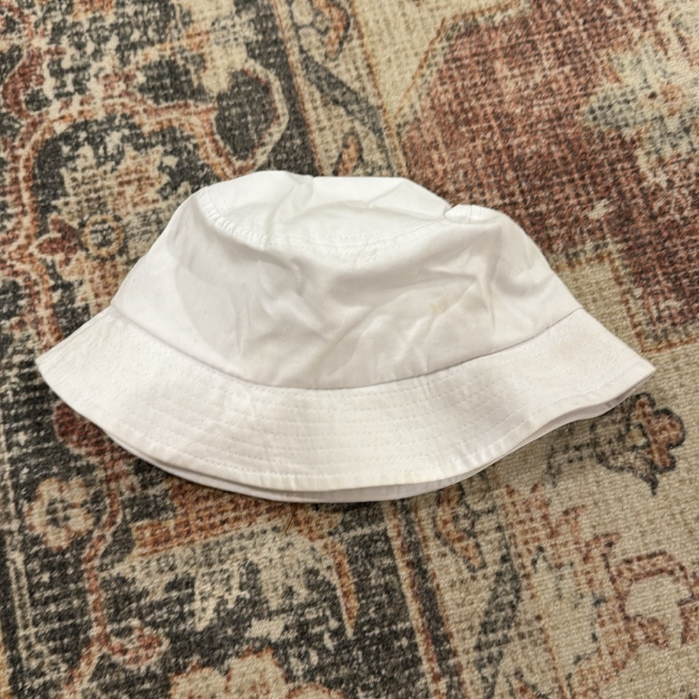 White Bucket Hat with Black Smiley Face Logo - Picture 2 of 3
